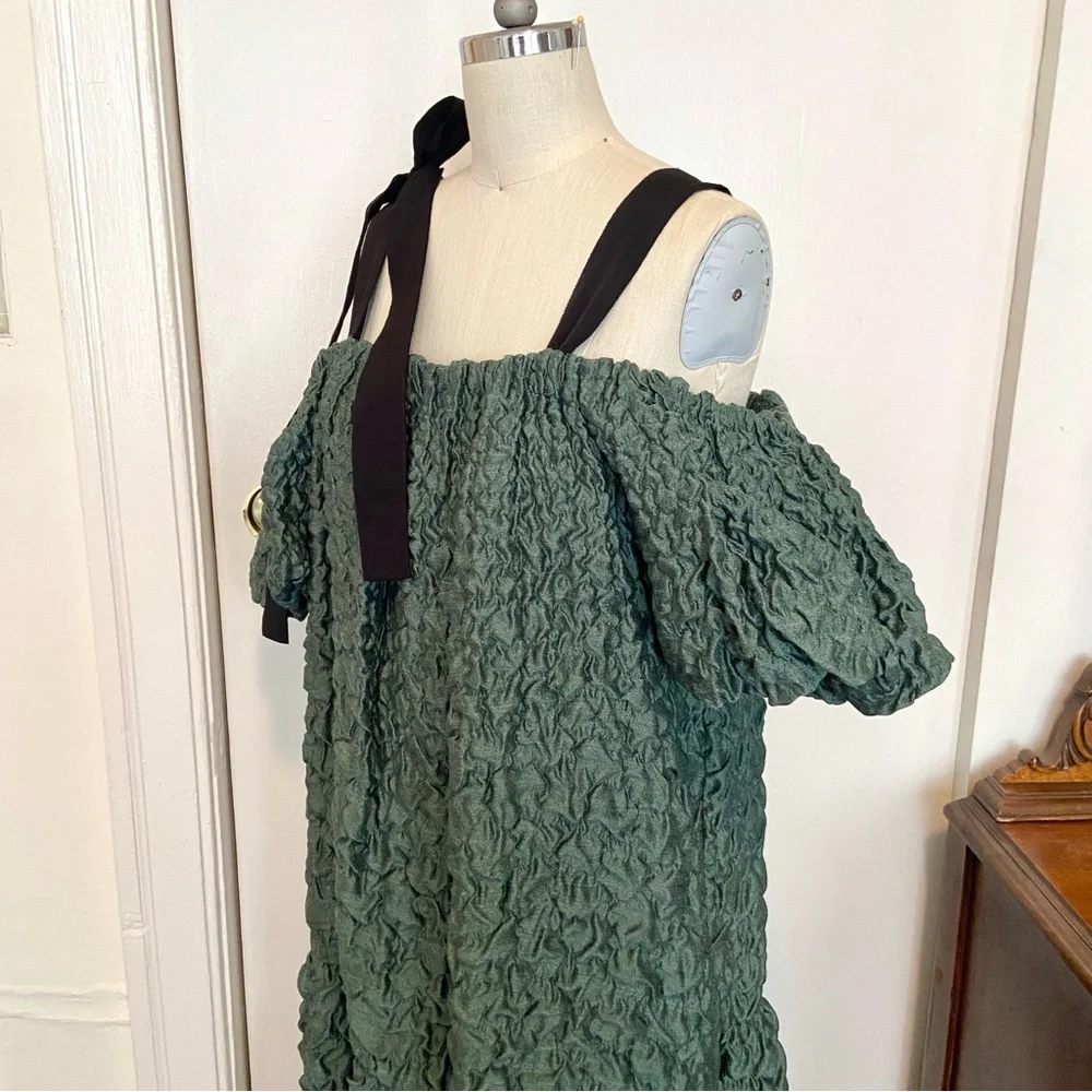 $1,600 Ulla Johnson Runway Francoise Green Wool Silk Smocked Gown - Picture 10 of 14
